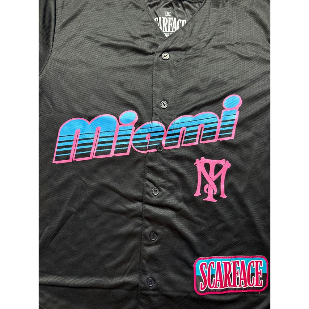 Scarface Tony Montana 83 Miami Baseball Jersey Black Pink Blue Ripple Junction M - Picture 3 of 8